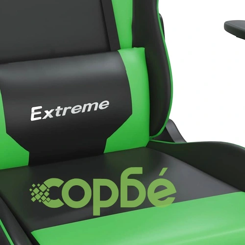 Масажен гейминг стол с подложка черно и зелено изкуствена кожа ➤ топ цена ➤ sorbe.bg