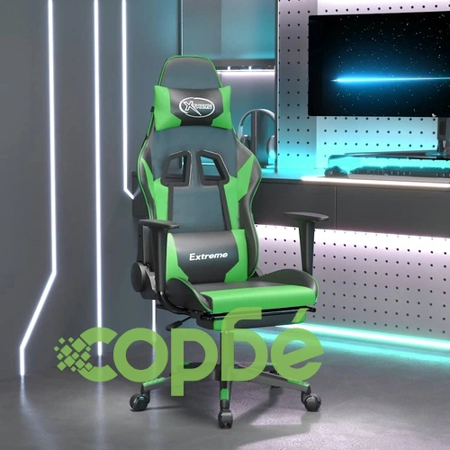 Масажен гейминг стол с подложка черно и зелено изкуствена кожа ➤ топ цена ➤ sorbe.bg