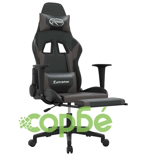 Масажен гейминг стол с подложка черно и cиво изкуствена кожа ➤ топ цена ➤ sorbe.bg