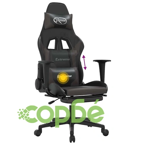 Масажен гейминг стол с подложка черно и cиво изкуствена кожа ➤ топ цена ➤ sorbe.bg