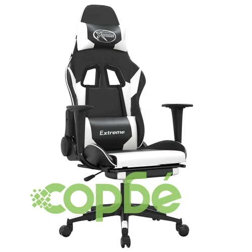 Масажен гейминг стол с опора за крака черно-бял изкуствена кожа ➤ топ цена ➤ sorbe.bg