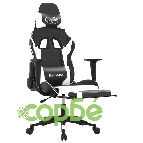 Масажен гейминг стол с опора за крака черно-бял изкуствена кожа ➤ топ цена ➤ sorbe.bg