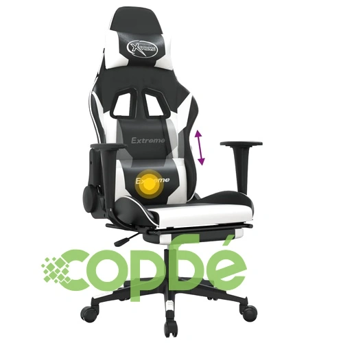 Масажен гейминг стол с опора за крака черно-бял изкуствена кожа ➤ топ цена ➤ sorbe.bg