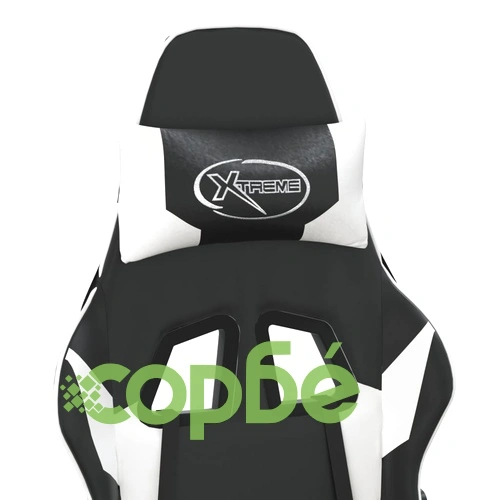 Масажен гейминг стол с опора за крака черно-бял изкуствена кожа ➤ топ цена ➤ sorbe.bg