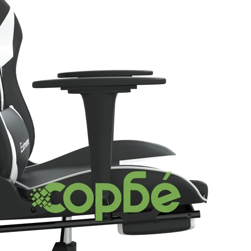 Масажен гейминг стол с опора за крака черно-бял изкуствена кожа ➤ топ цена ➤ sorbe.bg