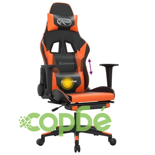 Масажен гейминг стол с подложка, черно/оранжев, изкуствена кожа ➤ топ цена ➤ sorbe.bg