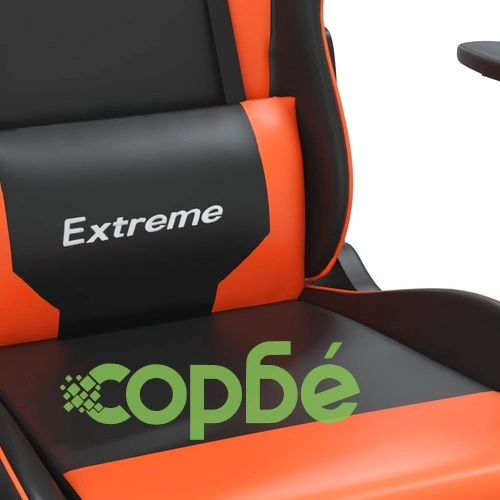 Масажен гейминг стол с подложка, черно/оранжев, изкуствена кожа ➤ топ цена ➤ sorbe.bg