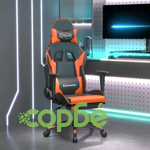 Масажен гейминг стол с подложка, черно/оранжев, изкуствена кожа ➤ топ цена ➤ sorbe.bg