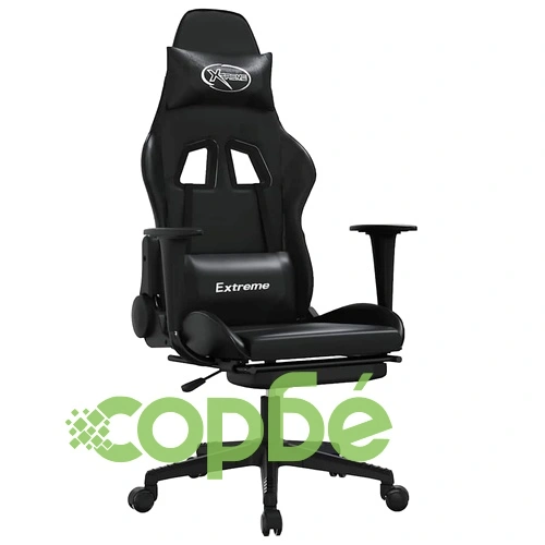 Масажен гейминг стол с опора за крака, черен, изкуствена кожа ➤ топ цена ➤ sorbe.bg