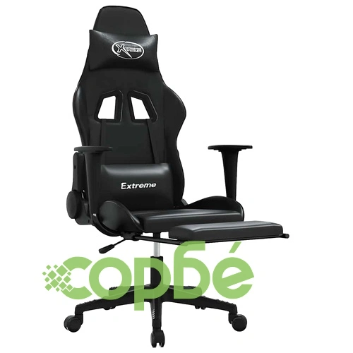 Масажен гейминг стол с опора за крака, черен, изкуствена кожа ➤ топ цена ➤ sorbe.bg