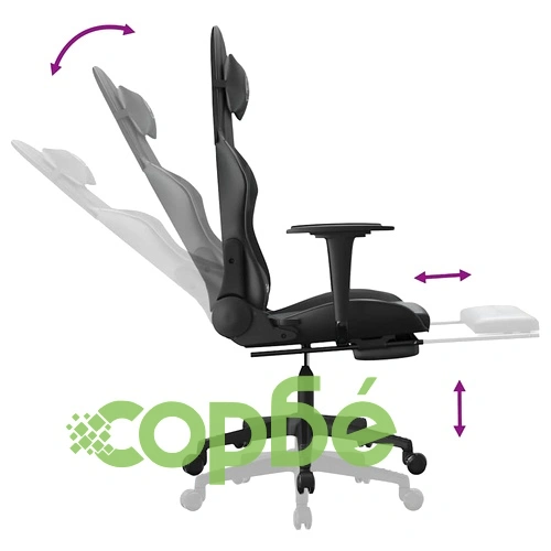 Масажен гейминг стол с опора за крака, черен, изкуствена кожа ➤ топ цена ➤ sorbe.bg