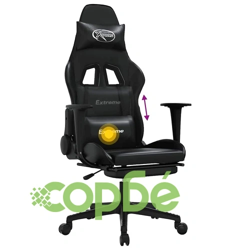 Масажен гейминг стол с опора за крака, черен, изкуствена кожа ➤ топ цена ➤ sorbe.bg