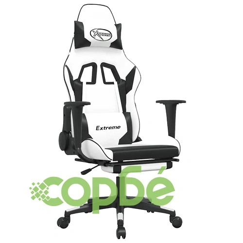 Масажен гейминг стол с опора за крака Бял-черно изкуствена кожа ➤ топ цена ➤ sorbe.bg