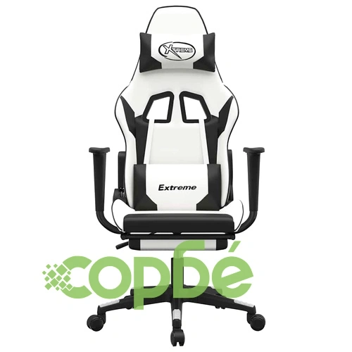 Масажен гейминг стол с опора за крака Бял-черно изкуствена кожа ➤ топ цена ➤ sorbe.bg