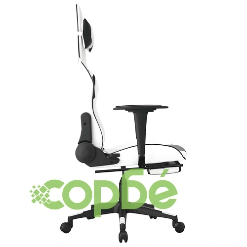 Масажен гейминг стол с опора за крака Бял-черно изкуствена кожа ➤ топ цена ➤ sorbe.bg