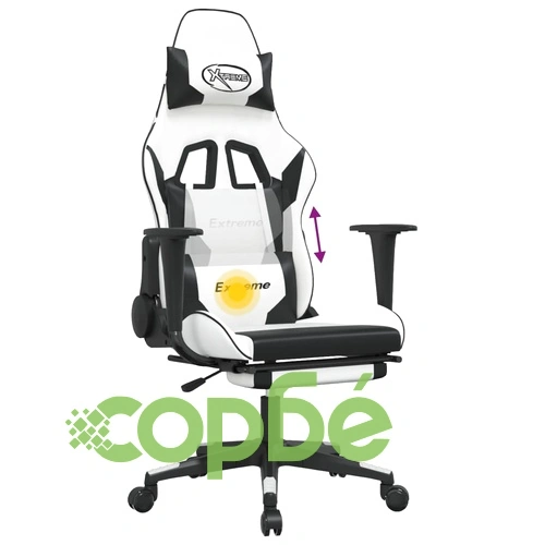 Масажен гейминг стол с опора за крака Бял-черно изкуствена кожа ➤ топ цена ➤ sorbe.bg