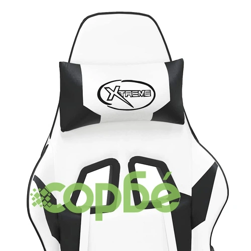 Масажен гейминг стол с опора за крака Бял-черно изкуствена кожа ➤ топ цена ➤ sorbe.bg