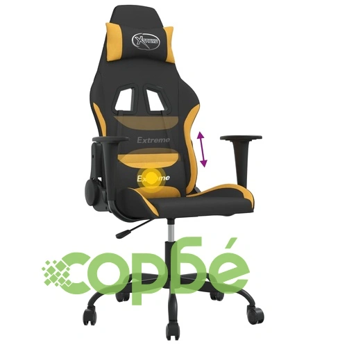 Масажен гейминг стол, черно и жълто, плат ➤ топ цена ➤ sorbe.bg