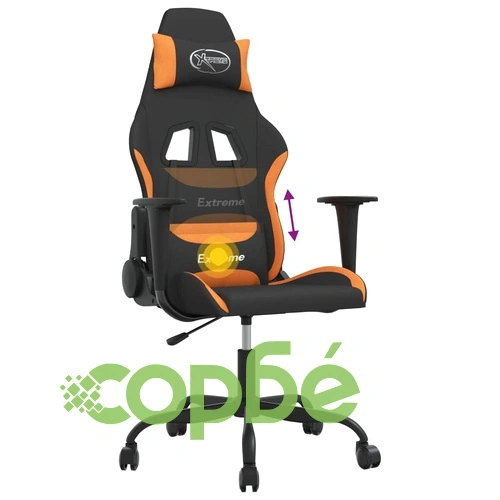 Масажен гейминг стол, черно и оранжево, плат ➤ топ цена ➤ sorbe.bg