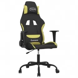 Масажен геймърски стол, черно и светлозелено, плат