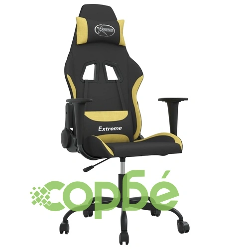 Масажен геймърски стол, черно и светлозелено, плат ➤ топ цена ➤ sorbe.bg