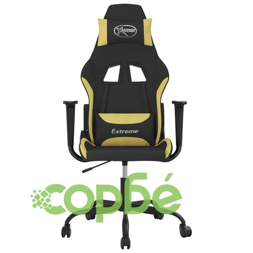 Масажен геймърски стол, черно и светлозелено, плат ➤ топ цена ➤ sorbe.bg