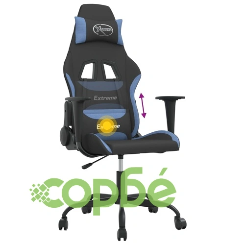 Масажен гейминг стол, черно и синьо, плат ➤ топ цена ➤ sorbe.bg