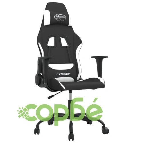 Масажен гейминг стол, черно и бяло, плат ➤ топ цена ➤ sorbe.bg