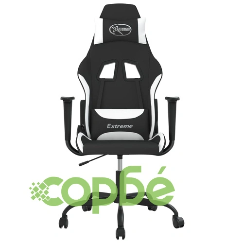 Масажен гейминг стол, черно и бяло, плат ➤ топ цена ➤ sorbe.bg