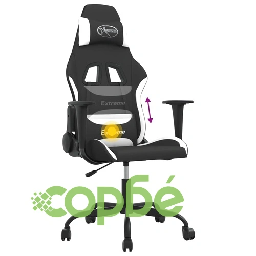 Масажен гейминг стол, черно и бяло, плат ➤ топ цена ➤ sorbe.bg