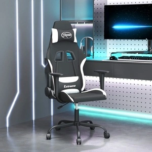 Масажен гейминг стол, черно и бяло, плат