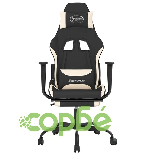 Масажен гейминг стол с опора за крака, черно и кремаво, плат ➤ топ цена ➤ sorbe.bg