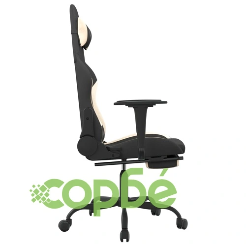 Масажен гейминг стол с опора за крака, черно и кремаво, плат ➤ топ цена ➤ sorbe.bg