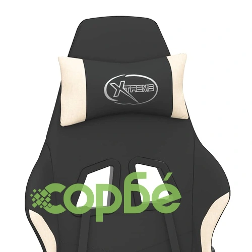 Масажен гейминг стол с опора за крака, черно и кремаво, плат ➤ топ цена ➤ sorbe.bg