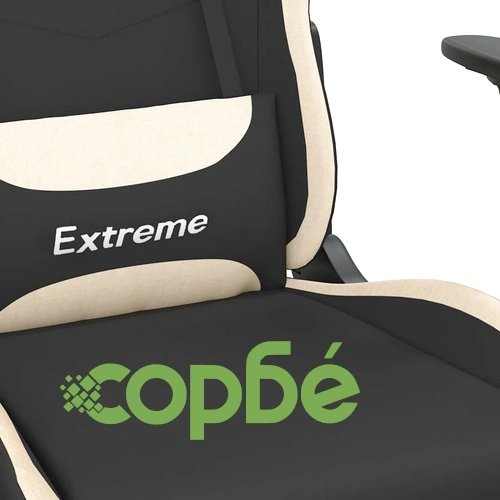 Масажен гейминг стол с опора за крака, черно и кремаво, плат ➤ топ цена ➤ sorbe.bg