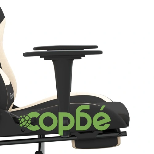 Масажен гейминг стол с опора за крака, черно и кремаво, плат ➤ топ цена ➤ sorbe.bg