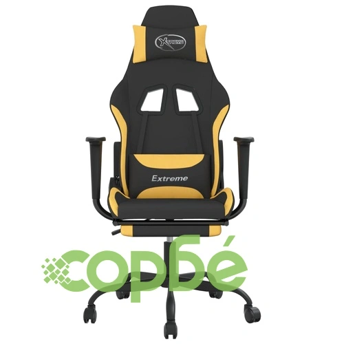 Масажен гейминг стол с опора за крака, черно и жълто, плат ➤ топ цена ➤ sorbe.bg