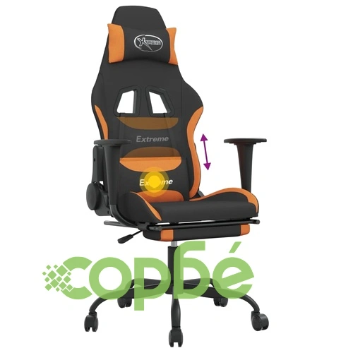 Масажен гейминг стол с опора за крака, черно и оранжево, плат ➤ топ цена ➤ sorbe.bg