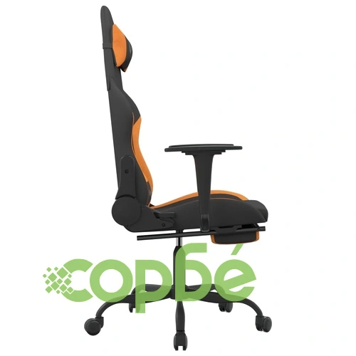 Масажен гейминг стол с опора за крака, черно и оранжево, плат ➤ топ цена ➤ sorbe.bg