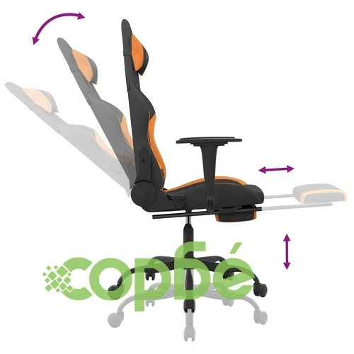 Масажен гейминг стол с опора за крака, черно и оранжево, плат ➤ топ цена ➤ sorbe.bg