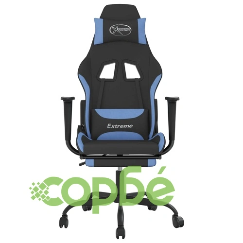 Масажен гейминг стол с опора за крака черно и синьо плат ➤ топ цена ➤ sorbe.bg