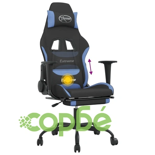 Масажен гейминг стол с опора за крака черно и синьо плат ➤ топ цена ➤ sorbe.bg