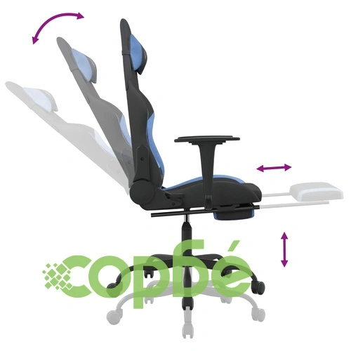 Масажен гейминг стол с опора за крака черно и синьо плат ➤ топ цена ➤ sorbe.bg