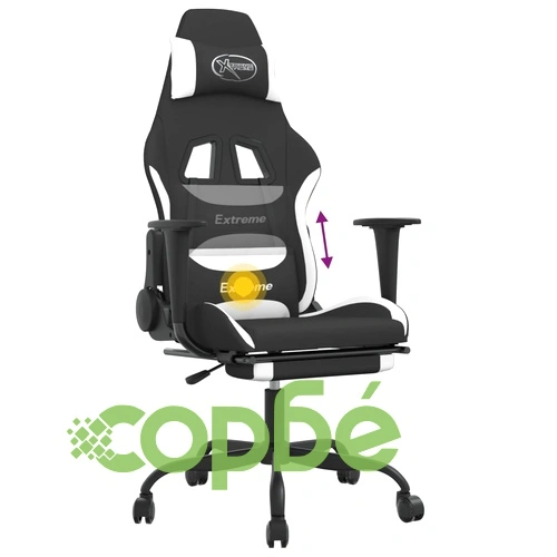 Масажен гейминг стол с опора за крака черно и бяло плат ➤ топ цена ➤ sorbe.bg