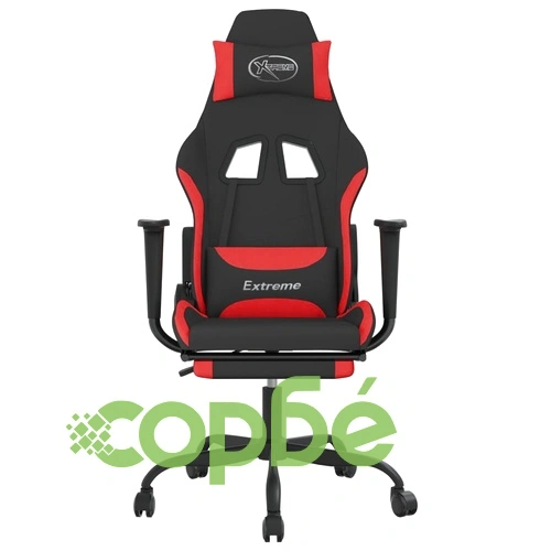 Масажен гейминг стол с опора за крака черно и червено плат ➤ топ цена ➤ sorbe.bg