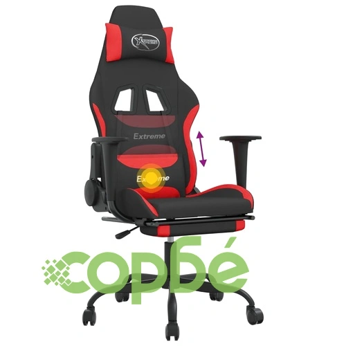 Масажен гейминг стол с опора за крака черно и червено плат ➤ топ цена ➤ sorbe.bg