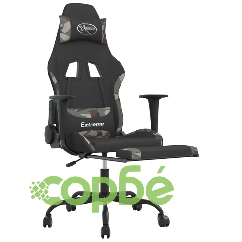 Масажен гейминг стол с опора за крака черно и камуфлаж плат ➤ топ цена ➤ sorbe.bg