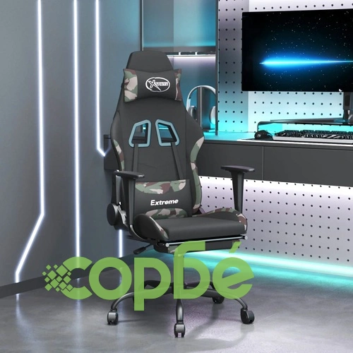 Масажен гейминг стол с опора за крака черно и камуфлаж плат ➤ топ цена ➤ sorbe.bg