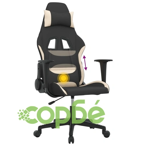 Масажен гейминг стол, черно и кремаво, плат ➤ топ цена ➤ sorbe.bg