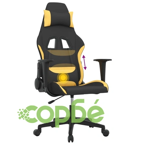 Масажен гейминг стол, черно и жълто, плат ➤ топ цена ➤ sorbe.bg